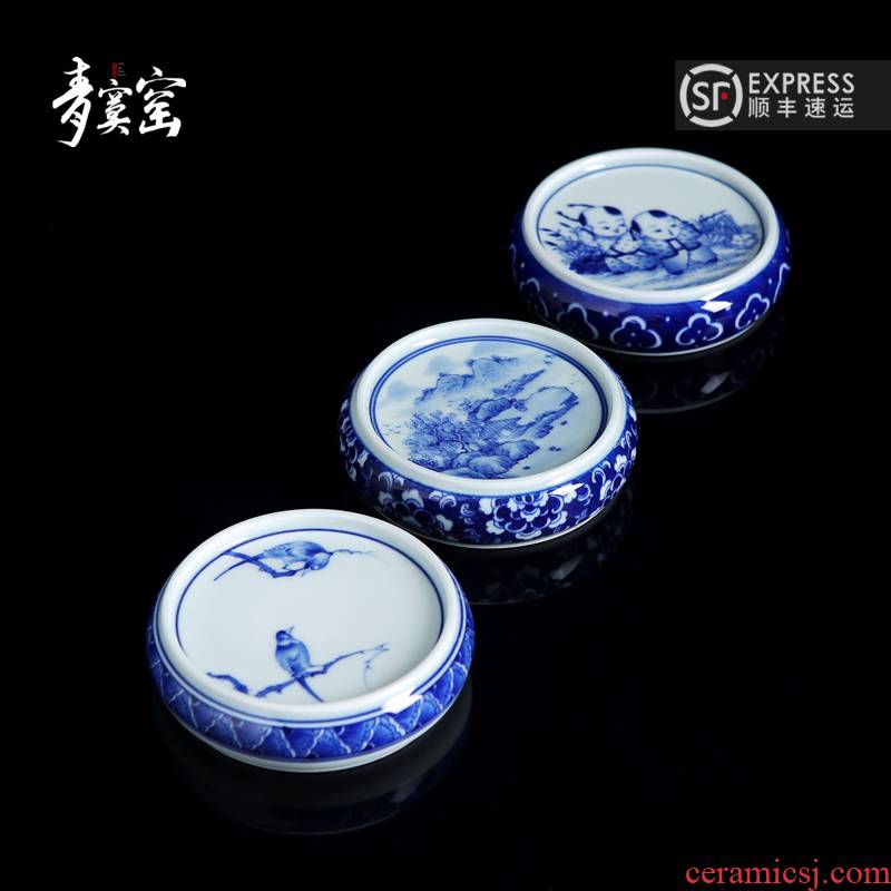 Hand made blue and white porcelain cover rear cover the lid holder frame teapot cup mat wood antique pot bearing kung fu tea set of the accessories