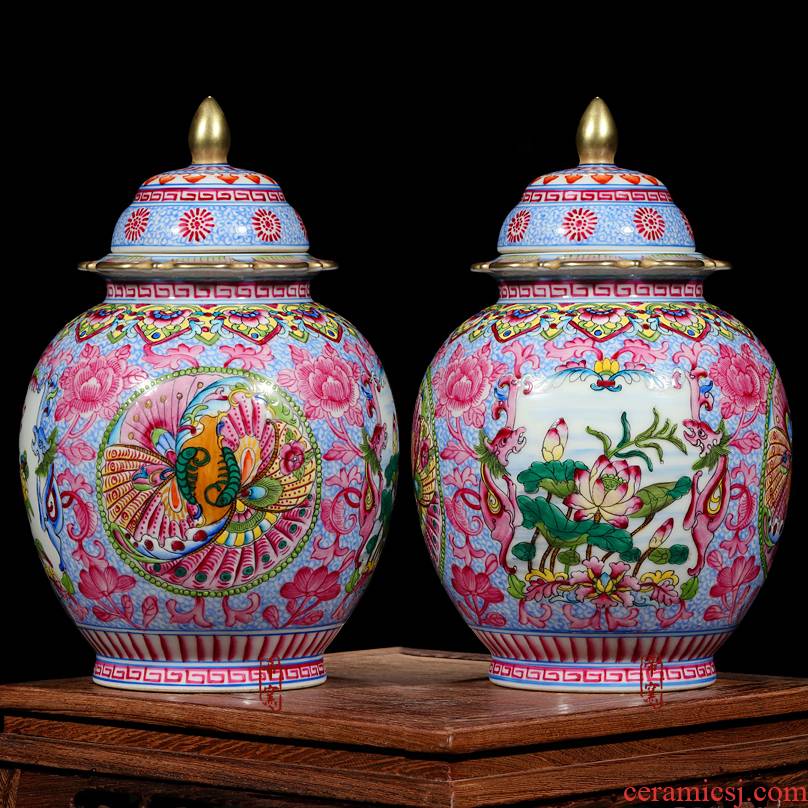 Jingdezhen ceramics archaize principal hand - made enamel lid tank enamel classical painting of flowers and storage tank decorative furnishing articles