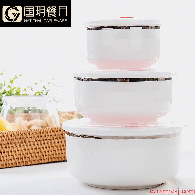 Tangshan ipads China preservation bowl three - piece bento lunch box with cover seal round ceramic suit the refrigerator to use