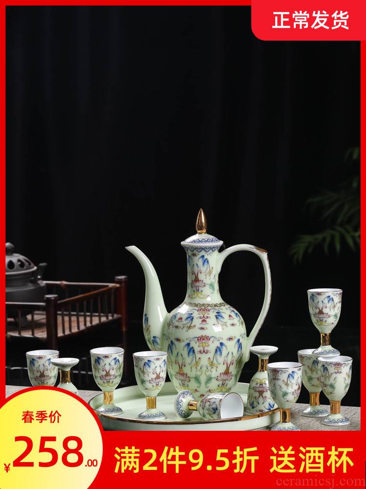 Jingdezhen ceramic wine suits for 12 head hip flask glass household of Chinese style points a small a small handleless wine cup wine goblet of wine