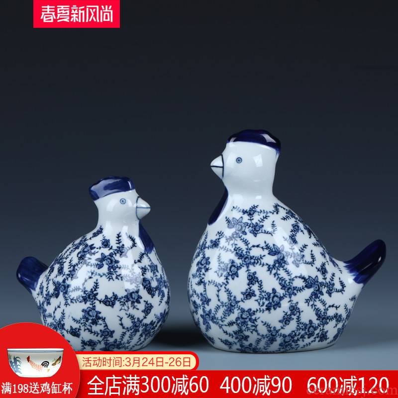 Ceramic chicken furnishing articles in plutus feng shui jingdezhen blue and white porcelain TV ark, creative, lovely sitting room decoration