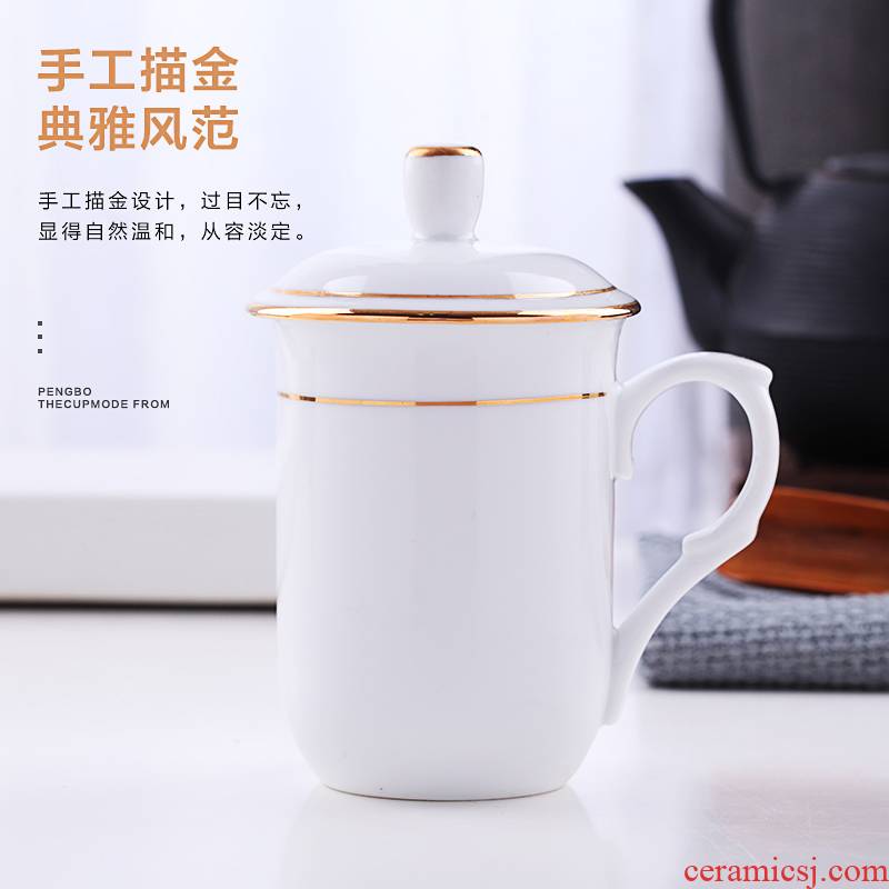 Jingdezhen hand - made paint cup high - capacity office cup custom home with cover glass ceramic cups of tea cup