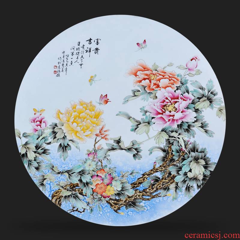 Jingdezhen ceramics Feng Huiying hand - made riches and honour auspicious round porcelain plate painting the sitting room adornment household furnishing articles