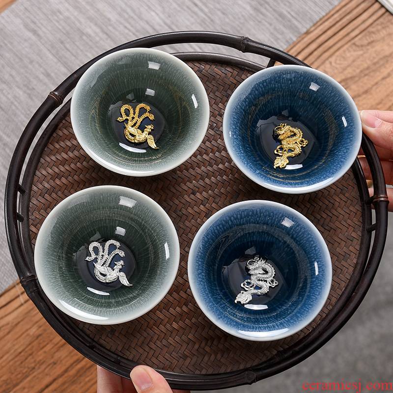 Temmoku oil - lamp can build tea light ceramic 矅 became silver cup silver kung fu tea cups masters cup sample tea cup