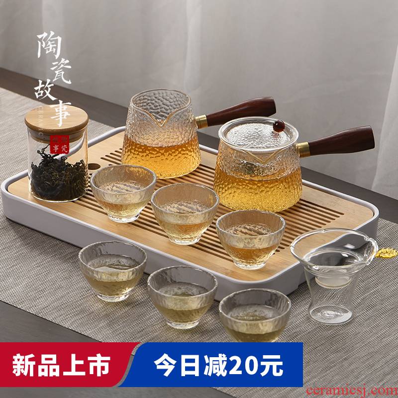 Ceramic story glass tea set suit small home sitting room office side put the teapot tea tray was kung fu tea cups