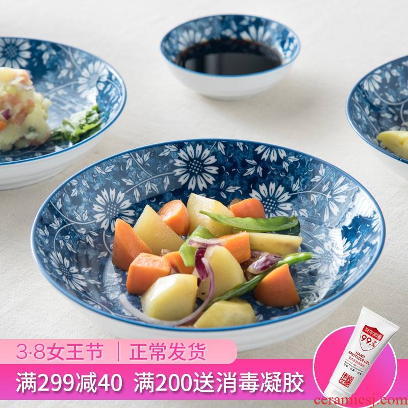 West fu Japanese and ceramic plate household creative dishes soup plate deep dish large flat disk breakfast tray