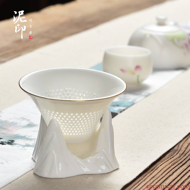 Five lines of camellia mud seal kung fu tea accessories ceramics filter holder tea strainer boutique with base tea slip through