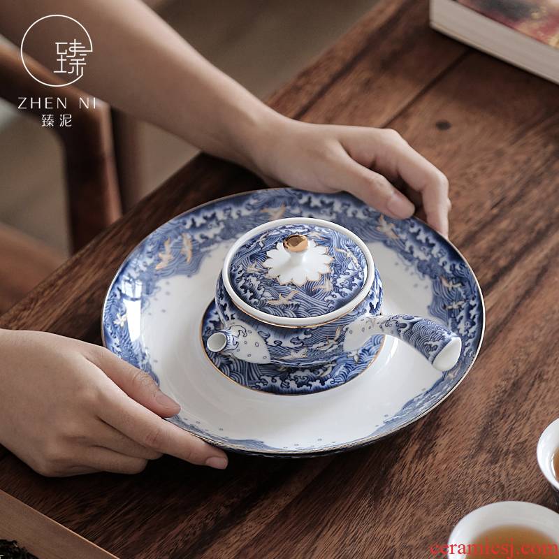 By mud colored enamel kettle pot bearing hand paint ceramic kung fu tea tea pot of household porcelain filtering device