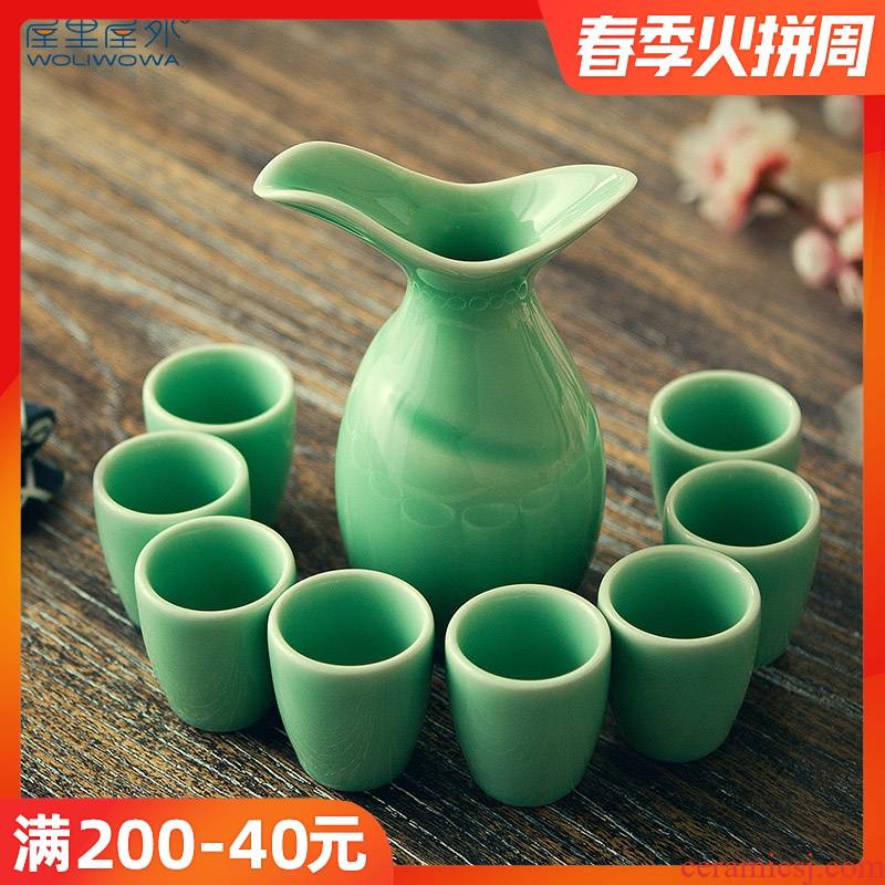 Creative Chinese liquor bottles wine suits for qingyun archaize celadon glass ceramics hip home drinking a cup of yellow rice wine