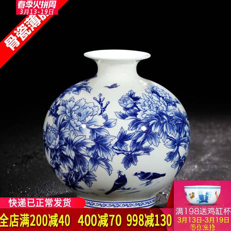 Jingdezhen ceramics antique blue and white peony ipads - in glazed porcelain vases modern Chinese style living room decoration furnishing articles