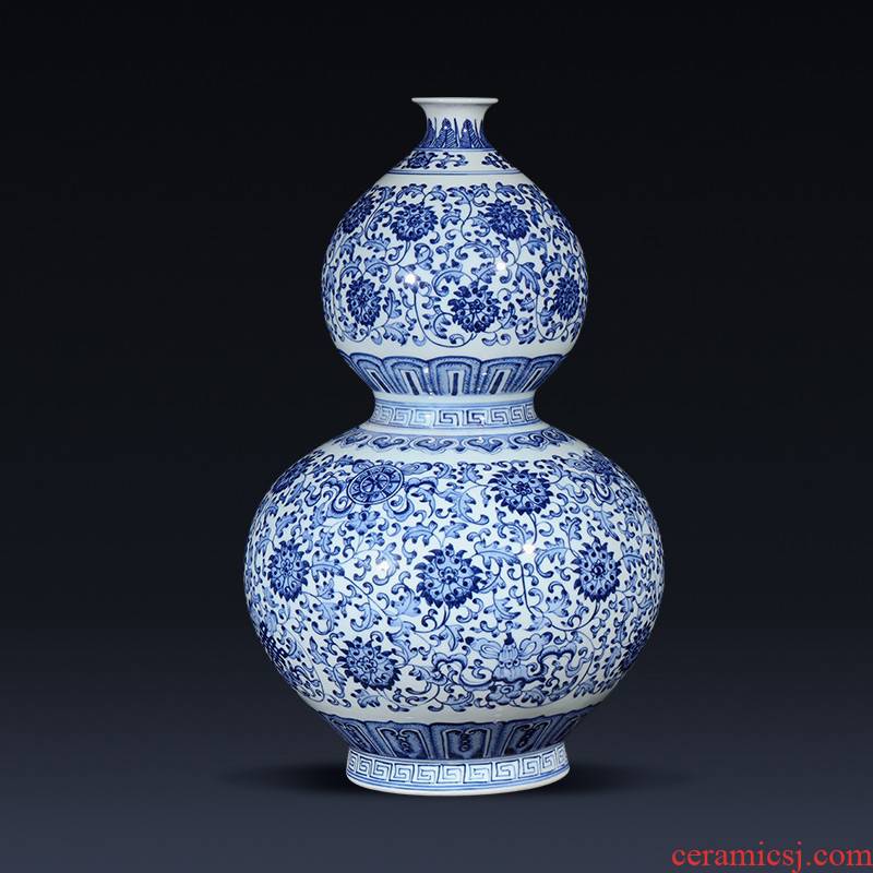 Jingdezhen ceramics imitation qianlong blue tie up branch lotus the gourd of the sitting room porch decoration of the new Chinese style furnishing articles