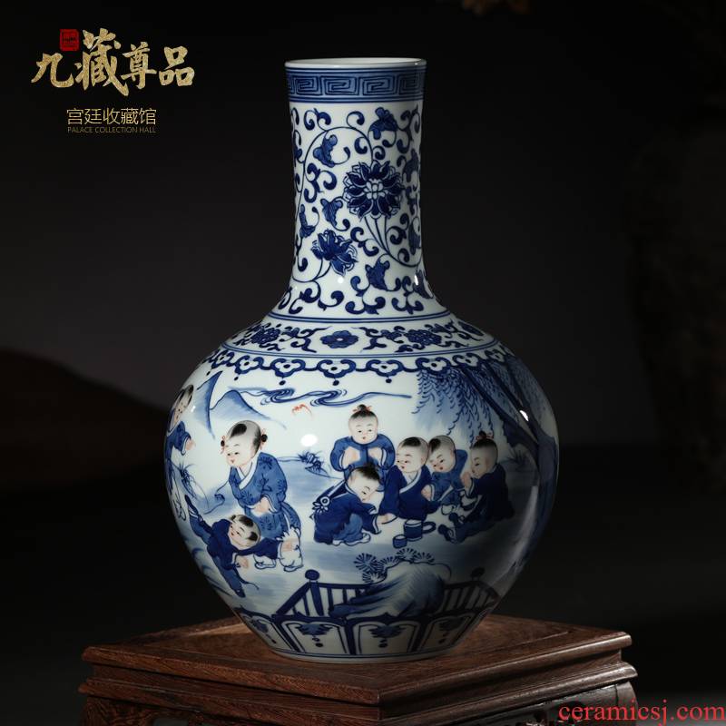 Archaize the qing qianlong hand - made porcelain of jingdezhen ceramics bucket color baby play figure tree decorations that occupy the home furnishing articles