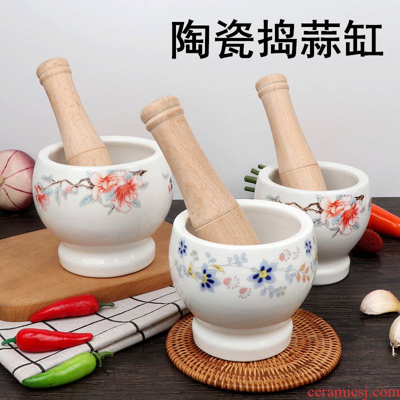 Kitchen ceramic dao garlic machine pressure garlic garlic cylinder household ceramics a mortar manually garlic son masher dao pot cup