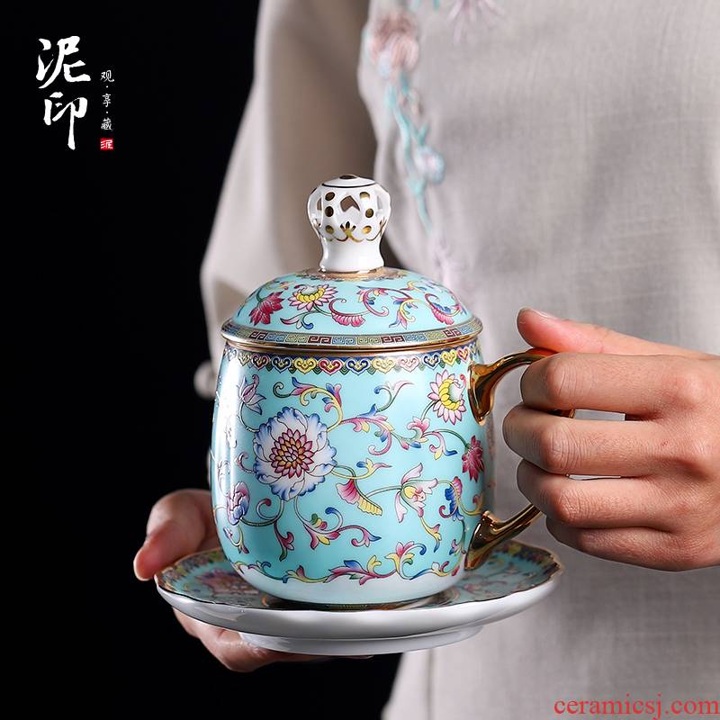 Mud to print colored enamel boss see colour office cup checking ceramic keller cup household glass tea cup with cover cups