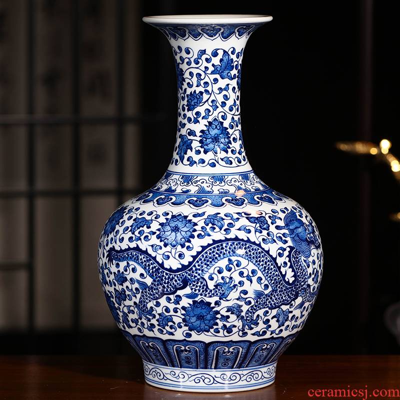 Jingdezhen ceramics hand - made dragon pattern of blue and white porcelain vase flower arrangement of new Chinese style living room office wine furnishing articles