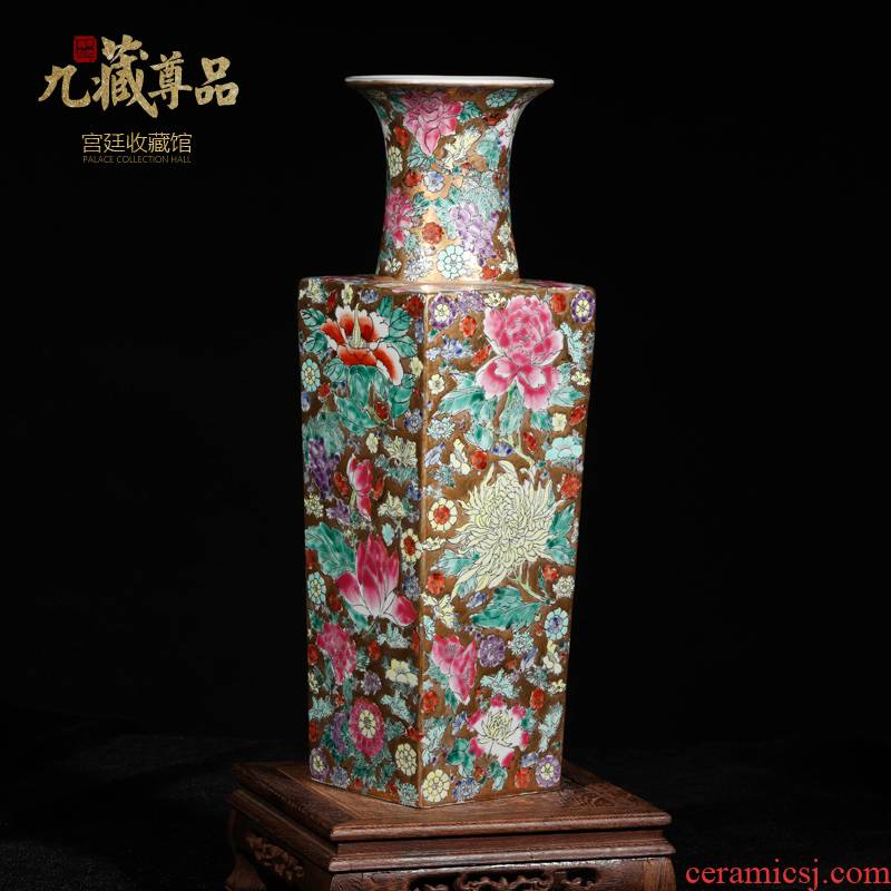 Jingdezhen ceramics collection furnishing articles archaize famille rose flower figure square vase, flower arrangement, the sitting room adornment