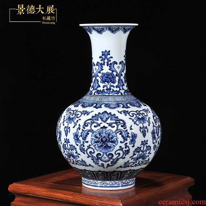 Jingdezhen ceramics hand - made antique blue and white porcelain vase furnishing articles sitting room home decoration of Chinese style restoring ancient ways of handicraft