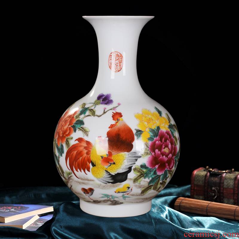 Jingdezhen ceramics powder enamel vase rooster hand - made photo bottles of sitting room furniture handicraft furnishing articles