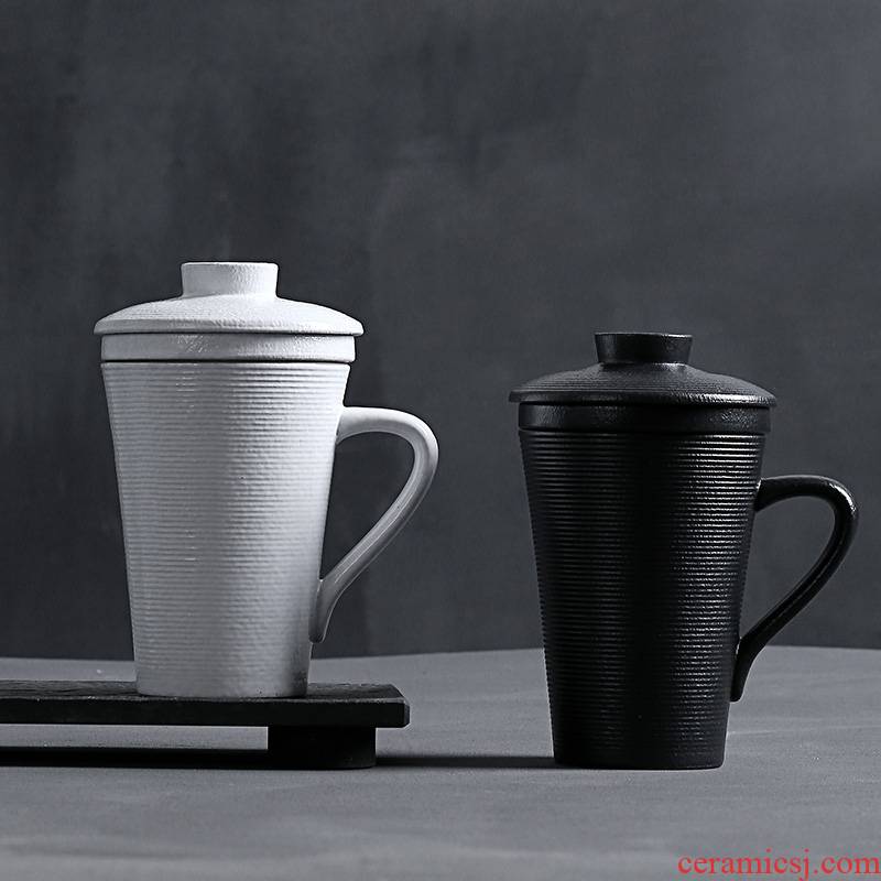 Ceramic tea cup with cover with separate the office home tea mugs filter tank creative individual cups