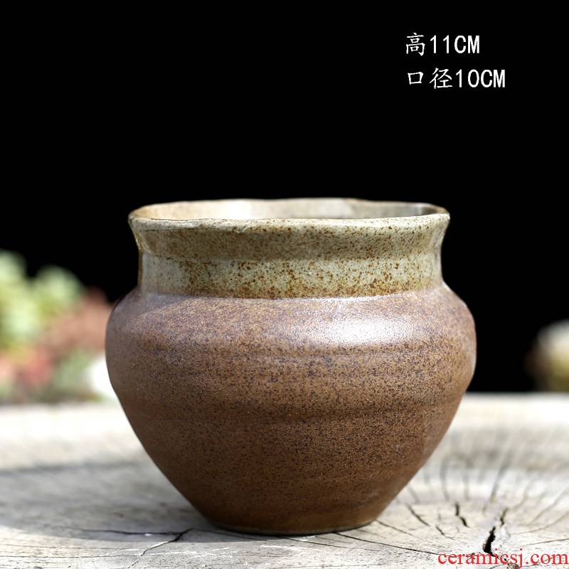 Korean style restoring ancient ways more meat old ceramic flower POTS of large diameter running the coarse pottery breathable basin of creative move more meat wholesale