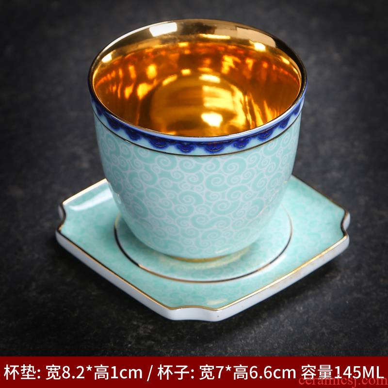 Large sample tea cup kung fu tea set of blue and white porcelain ceramic tea cup mat individual cup single CPU master cup accessories