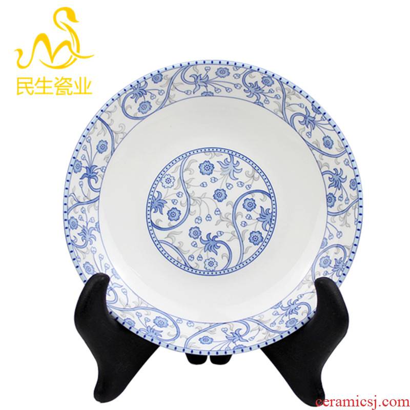 The livelihood of The people to both lotus bloom FanPan 7 inches deep dish 8 inch plate elegant light blue made pottery porcelain tableware glaze
