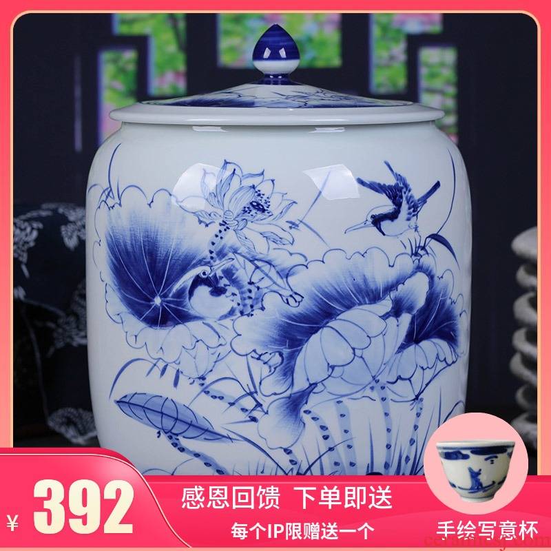 Jingdezhen ceramic hand - made porcelain tea pot store receives seven loaves manual large seal storage tank tea cake tin