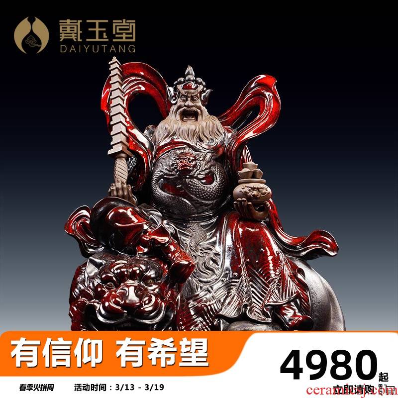 Yutang dai wu mammon Zhao Gongming rides a tiger is wealth gods ceramic flame red glaze process of Buddha the opened the gift