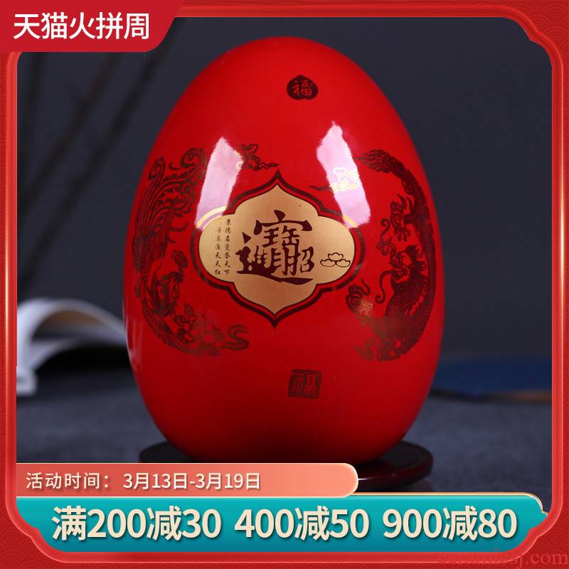 Jingdezhen ceramics China red f egg vase furnishing articles fortune Chinese style decorates sitting room office furnishing articles