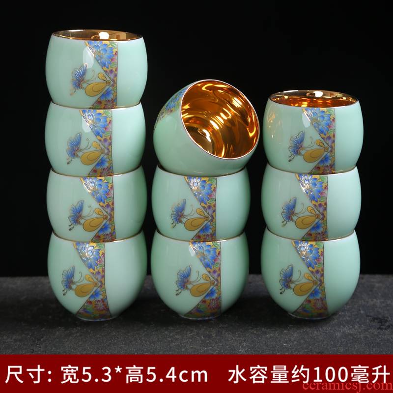 Longquan celadon teacup tea set office sharply stone kung fu tea tray ceramic teapot single cup "the whole household
