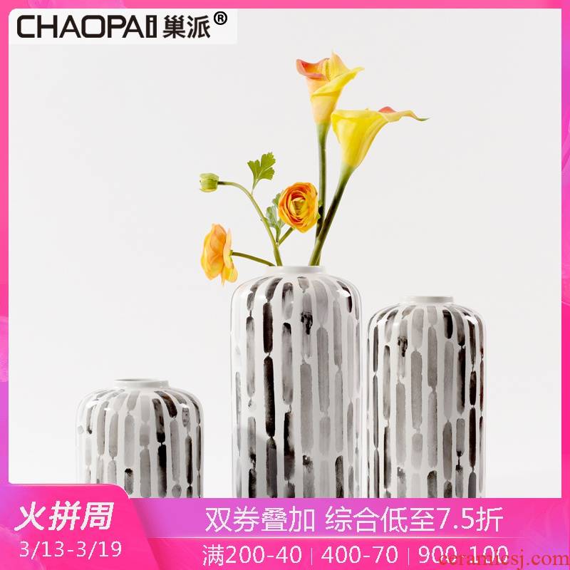 The creative style of modern ink painting ceramic flower arranging device furnishing articles floor hall wine edge ano vase soft decoration