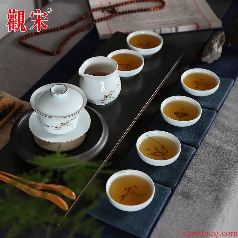 The View of song View song celadon tureen ceramics jingdezhen Chinese style is I and contracted hand - made lotus kung fu tea set