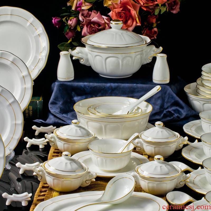 Far industry high - grade ipads China tableware suit of jingdezhen ceramics bowl plate 82 head of European - style key-2 luxury gift set