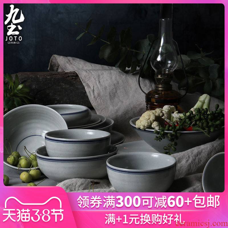 About Nine soil retro ceramic old dishes rice bowl of noodles in soup bowl Chinese new round flat plate tableware suit