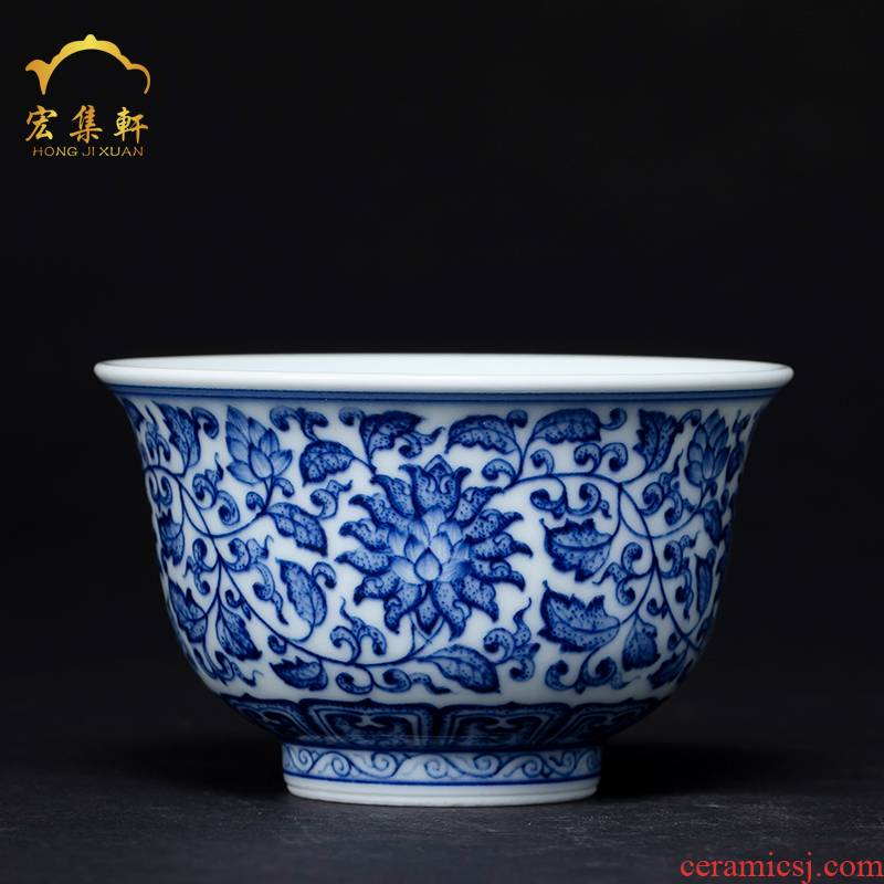 Jingdezhen ceramic hand - made porcelain sample tea cup all hand master cup tie up branch lotus cup kung fu bowl big cups