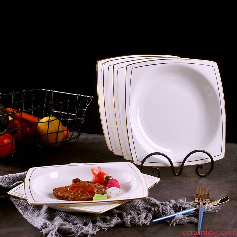 Jingdezhen European - style checking gold 】 【 creative ipads porcelain household ceramic dish dish soup plate suit square plate