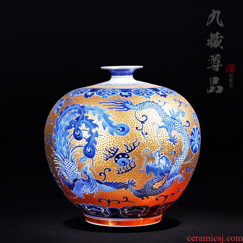 Jingdezhen ceramics classic antique hand - made with Jin Longfeng pomegranate bottle craft ornaments furnishing articles new vase