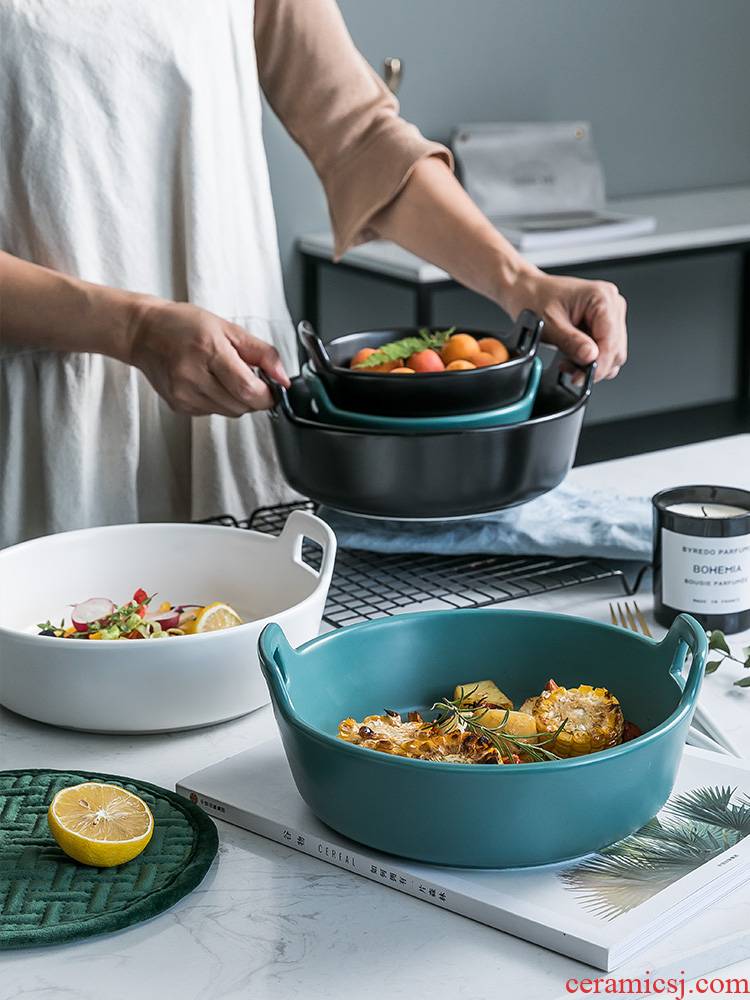 The Nordic web celebrity ears paella pan ceramic bowl oven dish dish dish creative household utensils ins wind