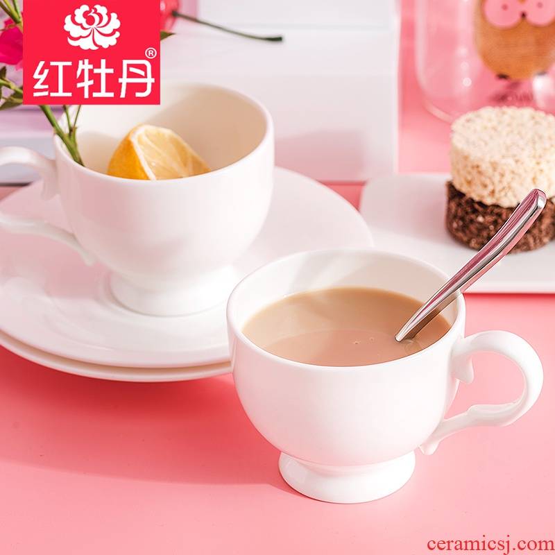 Tangshan red peony ipads porcelain tableware suit coffee cups and saucers two - piece of glass ceramics breakfast a cup of tea cups