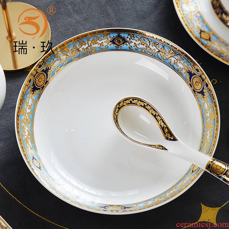 8 inches up Phnom penh grade stereo embossed gold ipads porcelain FanPan deep dish dish soup plate ceramic tableware plate plate
