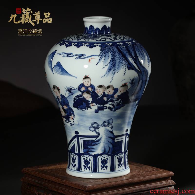 Antique hand - made porcelain of jingdezhen ceramics bucket color figure baby play mei bottles of Ming and the qing dynasties classical adornment that occupy the home furnishing articles
