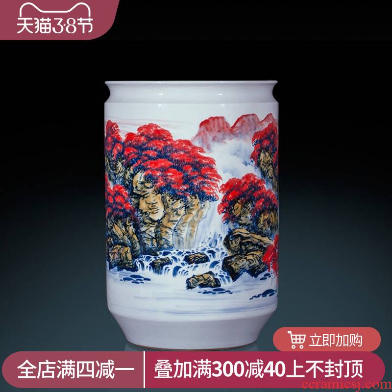 Jingdezhen ceramics famous hand - made landing big vase high furnishing articles furnishing articles sitting room adornment calligraphy and painting scroll cylinder