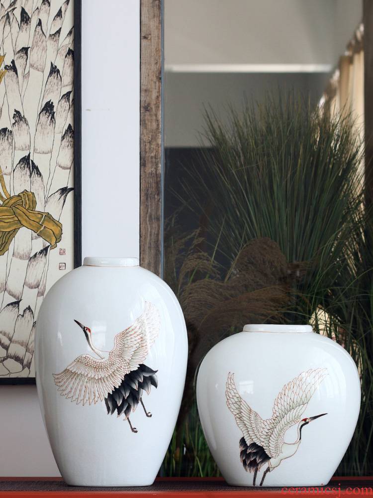 The New Chinese hand - made porcelain flying crane qingyun ice flower vases, flower implement furnishing articles clear soup WoGuo jingdezhen ceramics