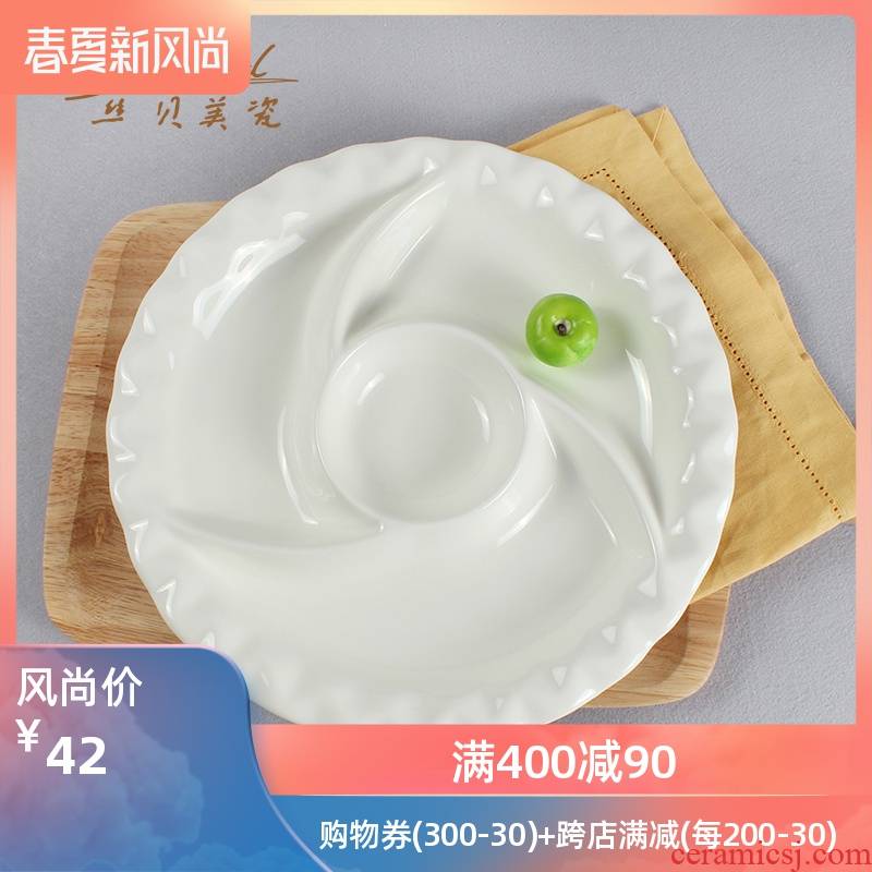 Pure white ceramic hotel tableware five four frames spinning lines of fruit cold dish keeping platter dim sum dishes
