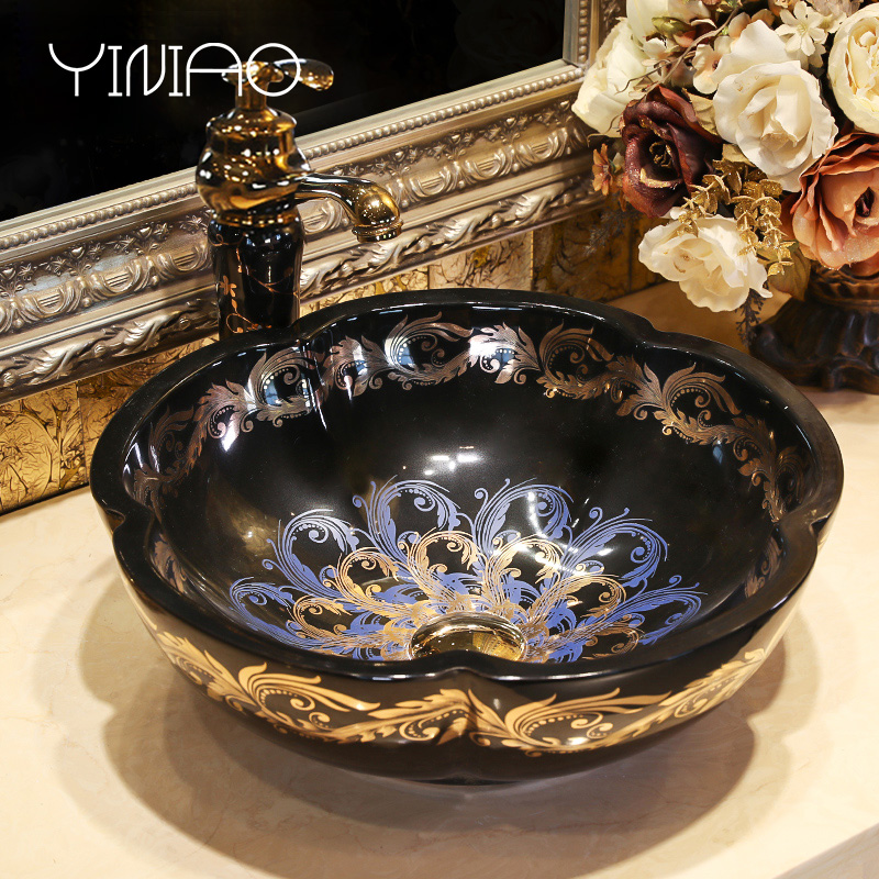 M letters birds Chinese style restoring ancient ways petals stage basin sink household single ceramic face basin bathroom balcony for wash basin