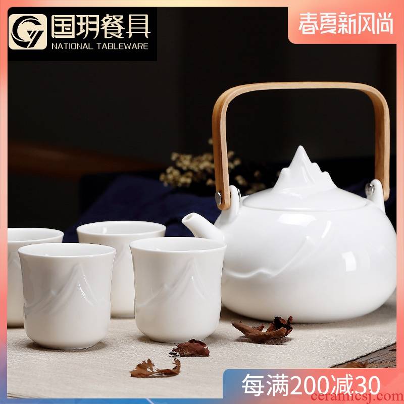 White tea set suit household ceramics five contracted tea tea set Japanese 4 teapot tea cups