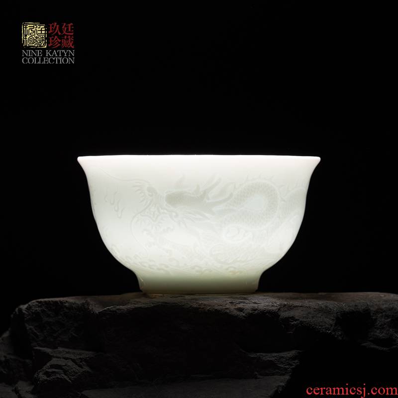 About Nine katyn hand - carved dragons and phoenixes of cup of jingdezhen ceramics green kung fu tea set sample tea cup individual CPU master CPU