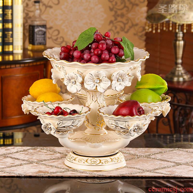 Ou compote ceramic fruit bowl sitting room place can rotate dry fruit bowl, multi - function double large candy dishes