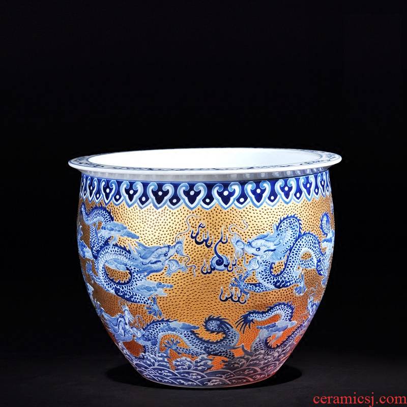 Jingdezhen ceramics high - end antique hand - made with household act the role ofing is tasted furnishing articles Jin Jiulong cylinder vase TV ark, adornment