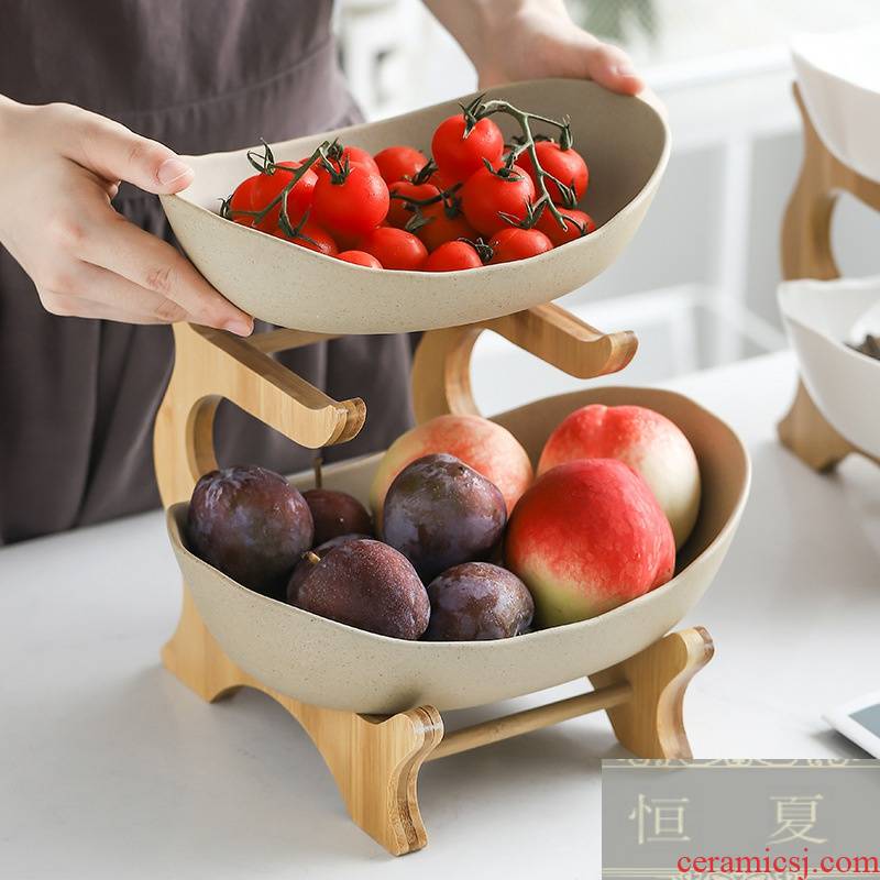 Double multilayer ceramic dry fruit compote bamboo home restaurant sushi plate of fruit basket snack tray was furnishing articles